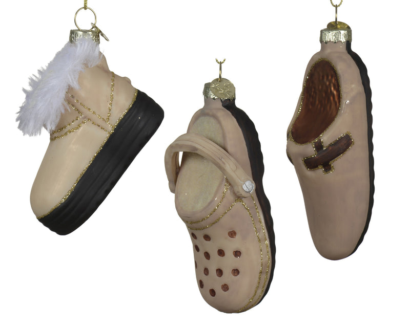 Glass Christmas Decoration Shoe Pearl Colours 11 cm – 3 Assorted Designs