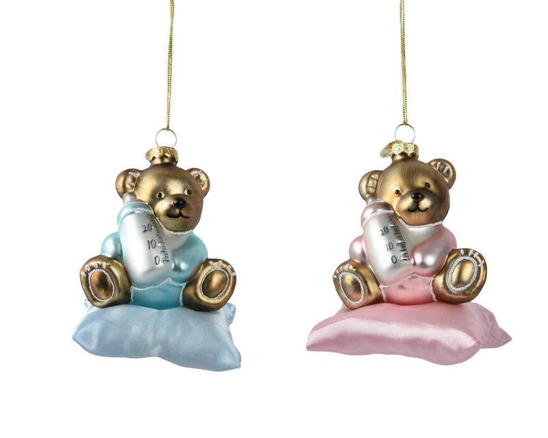 Glass Christmas Decoration Bear 8.5 cm – 2 Assorted Colours