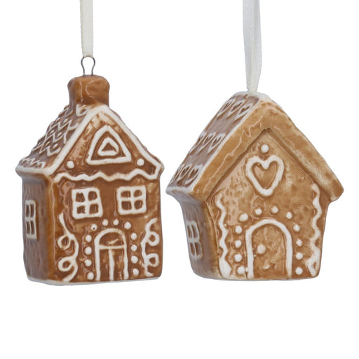 Gingerbread house ceramic Christmas decorations, 2 assorted designs – Gisela Graham
