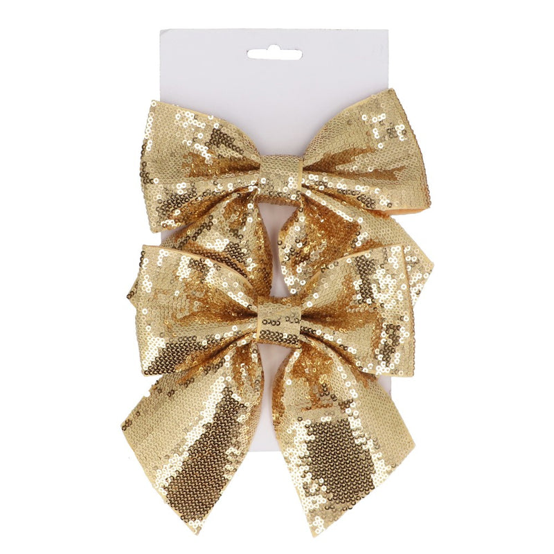 Gold sequin fabric Christmas bows, pack of 2 – Gisela Graham