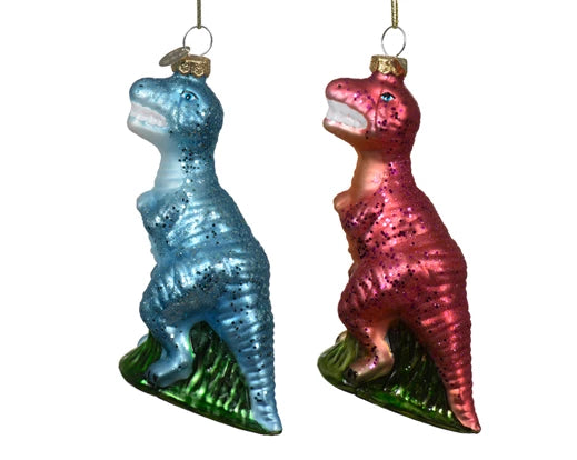 Hanging Dinosaur Christmas Decoration Blue/Red (L.4.2cm x W.8.3cm x H.12.7cm)