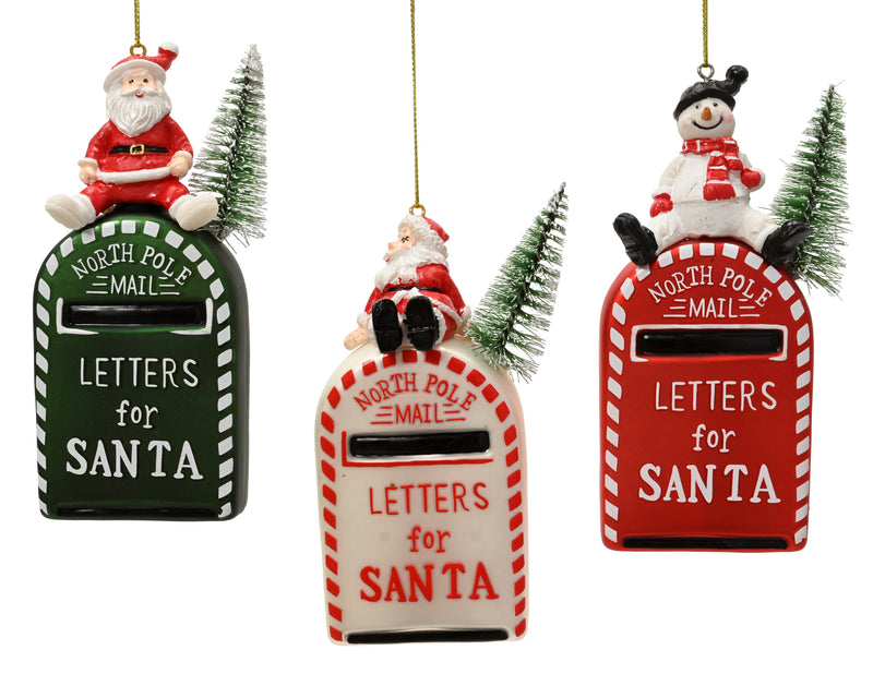 Glass Christmas Decoration Mailbox 12.5 cm – 3 Assorted Colours