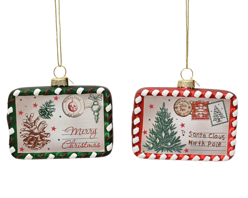 Glass Christmas Decoration Postcard 9 cm – 2 Assorted Colours