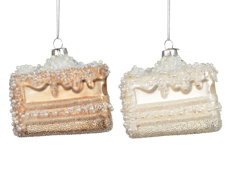 Glass Christmas Decoration Cake 8 cm – 2 Assorted Colours