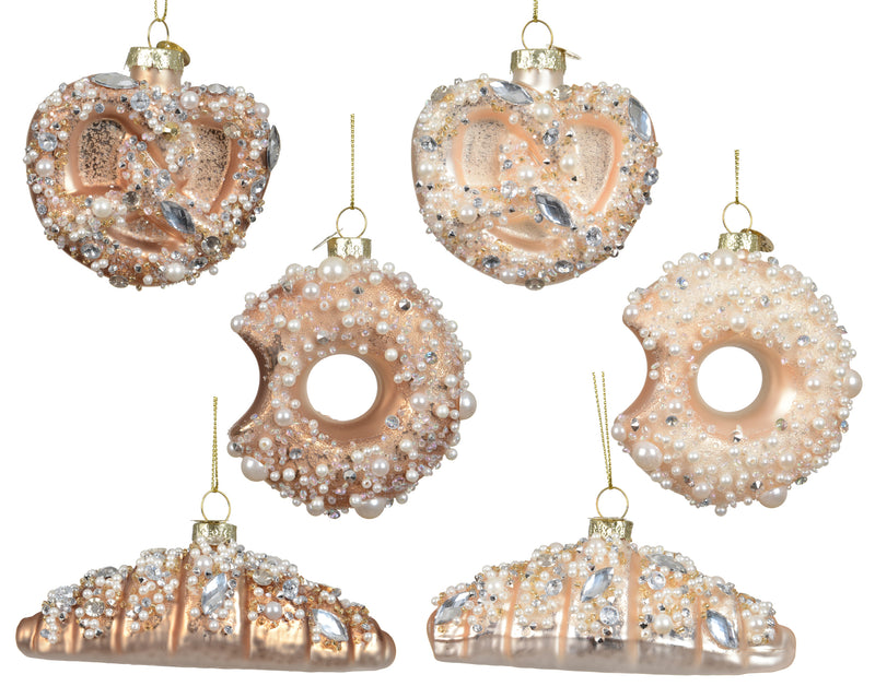 Glass Christmas Decoration Pastry Gold 8 cm – 6 Assorted Designs