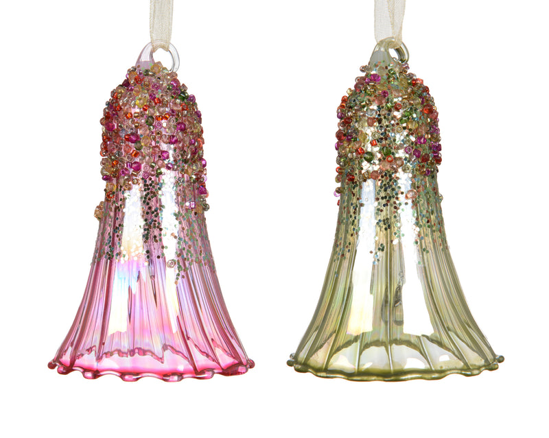 Glass Christmas Decoration Bell 7 cm – 2 Assorted Colours