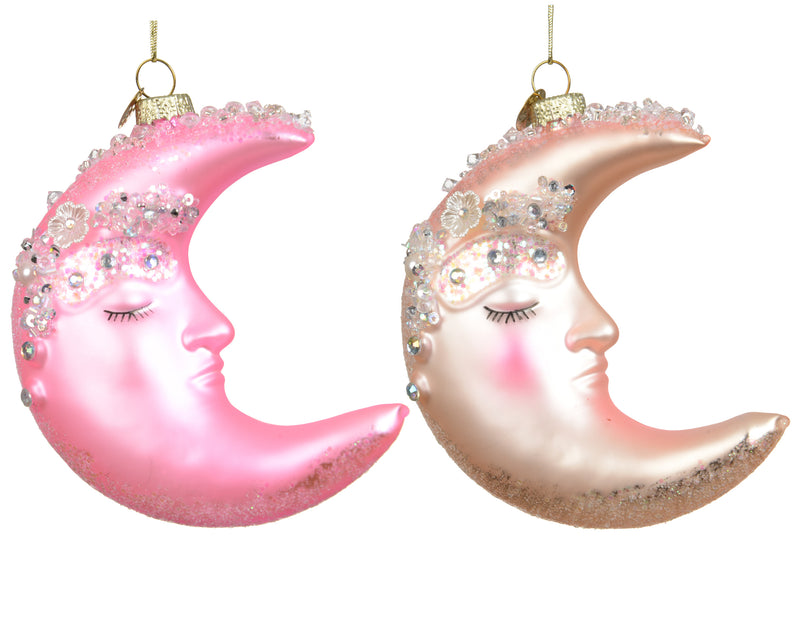 Glass Christmas Decoration Moon 10 cm – 2 Assorted Colours