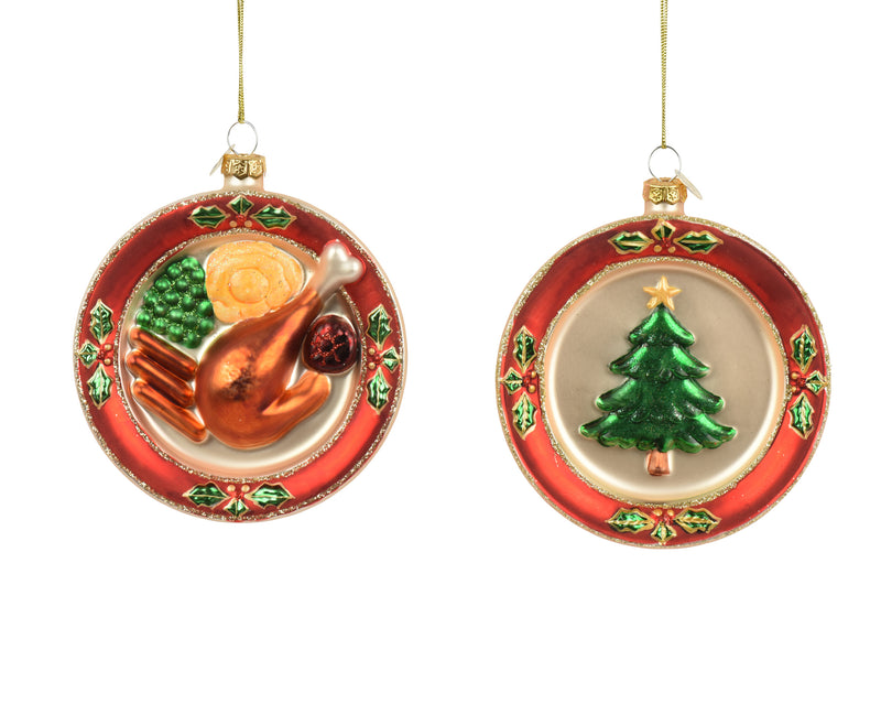 Glass Christmas Decoration Red Plate 10 cm – 2 Assorted Designs