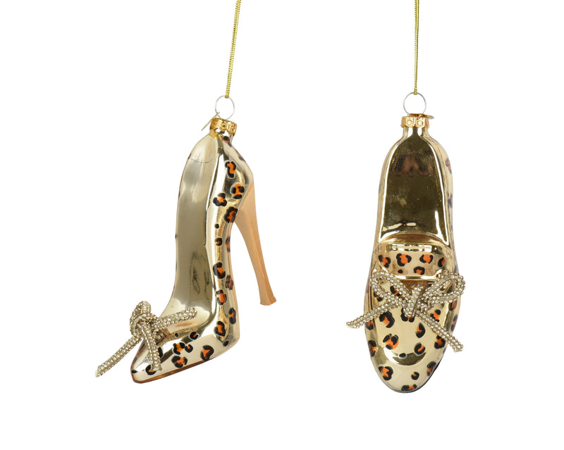 Glass Christmas Decoration Shoe Gold 12 cm – 2 Assorted Designs