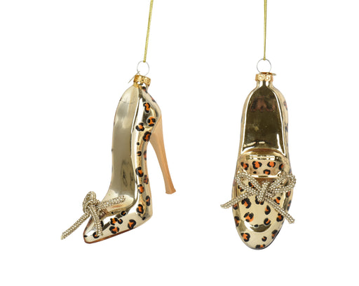 Glass Christmas Decoration Shoe Gold 12 cm – 2 Assorted Designs