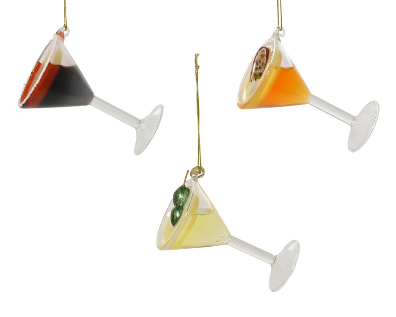 Glass Christmas Decoration Cocktail 10.8 cm – 3 Assorted Designs