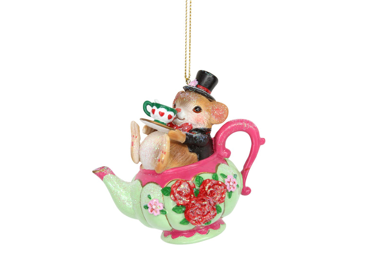 Dormouse in teapot resin Christmas decoration – Gisela Graham