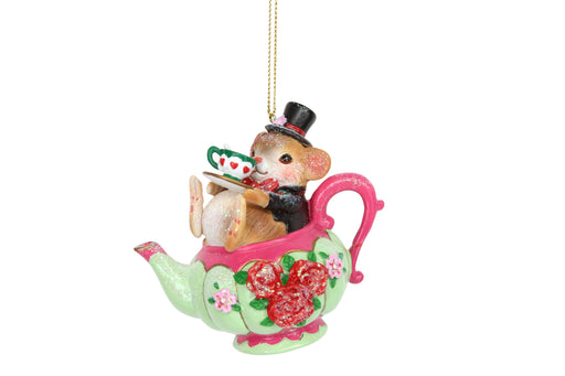 Dormouse in teapot resin Christmas decoration – Gisela Graham