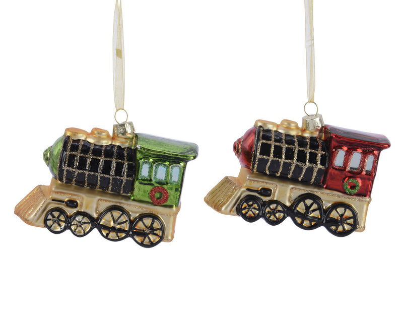 Glass Christmas Decoration Train 10.5 cm – 2 Assorted Colours