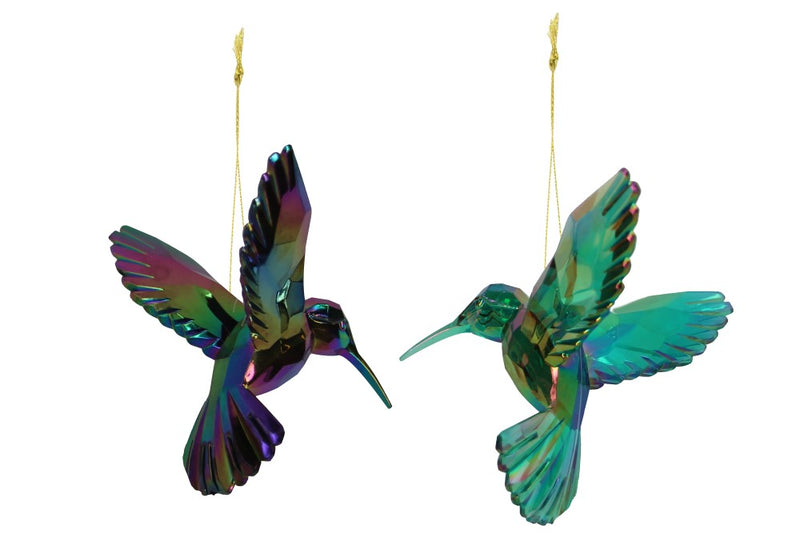 Acrylic peacock hummingbird Christmas decorations, 2 assorted designs – Gisela Graham
