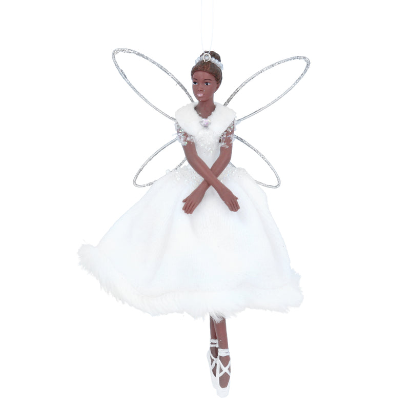 Large white fabric and resin fairy Christmas decoration – Gisela Graham