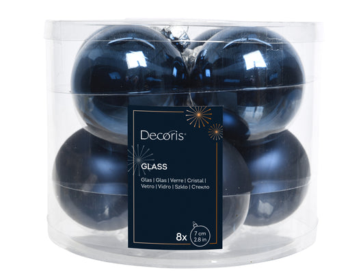 Night Blue Glass Christmas Baubles – 8-Piece Set – 7 cm