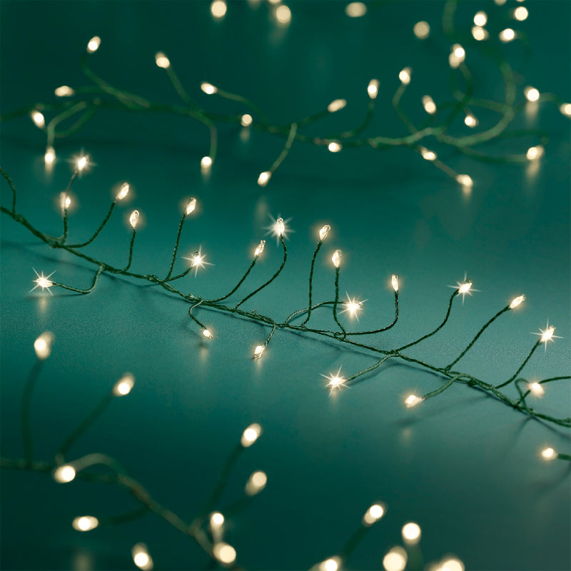 Lumineo Compact Twinkle 1440 Micro Wire Warm White Christmas Lights With Green Cable 18m