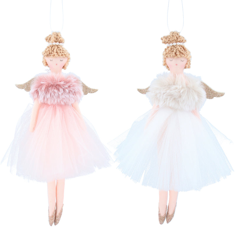Pink and white fabric fairy Christmas decorations, 2 assorted designs – Gisela Graham