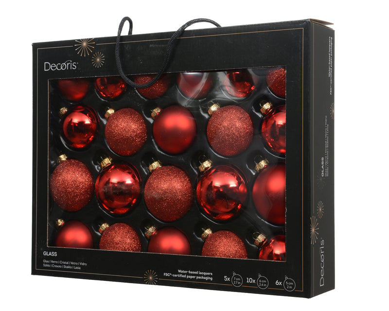 Christmas Red Glass Christmas Baubles – 21-Piece Set – 7 cm