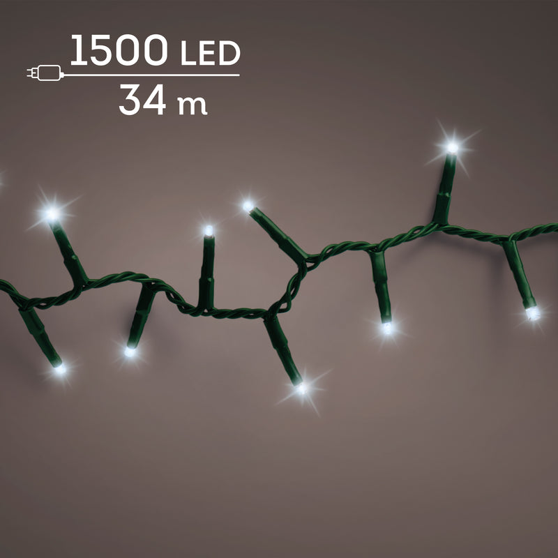 1500 Lumineo Compact Twinkle Cool White Christmas Lights With Green Cable 34m