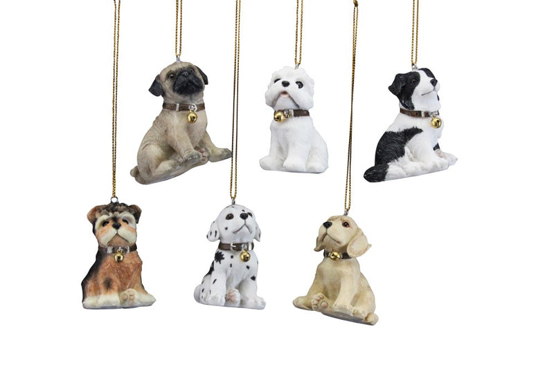 Resin puppy Christmas decorations, 6 assorted designs – Gisela Graham