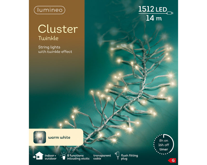 Lumineo Cluster Twinkle 1512 Warm White Christmas Lights Green Cable 14m
