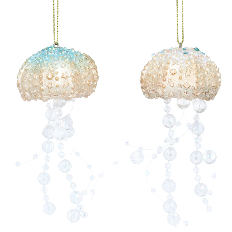 Blue and gold resin jellyfish Christmas decorations, 2 assorted designs – Gisela Graham