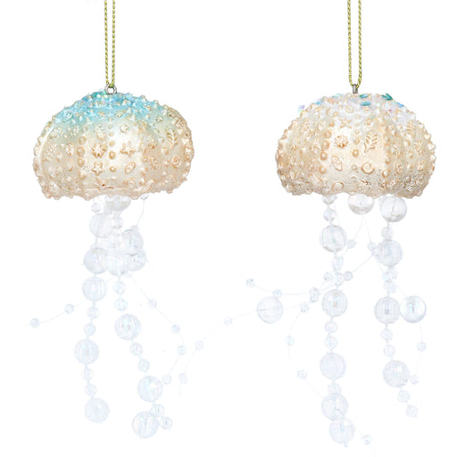 Blue and gold resin jellyfish Christmas decorations, 2 assorted designs – Gisela Graham