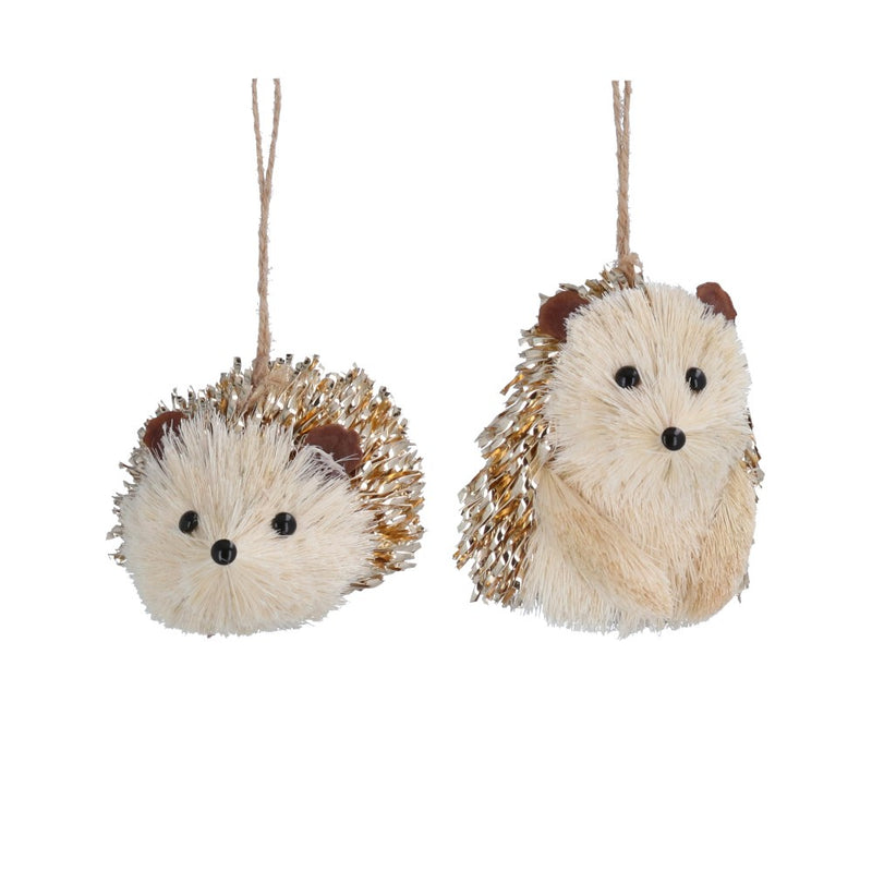 Gold bristle hedgehog Christmas decorations, 2 assorted designs – Gisela Graham