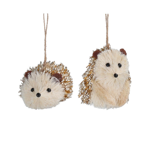 Gold bristle hedgehog Christmas decorations, 2 assorted designs – Gisela Graham