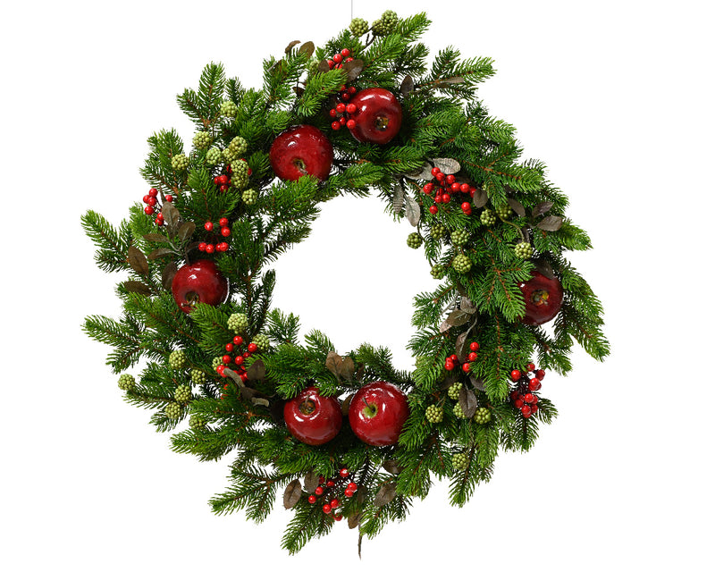 15 Inch Christmas Pine Needle Wreath With Red Apples and Berries (12 x 40cm)
