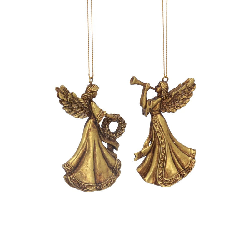 Dark gold resin angel Christmas decorations, 2 assorted designs – Gisela Graham