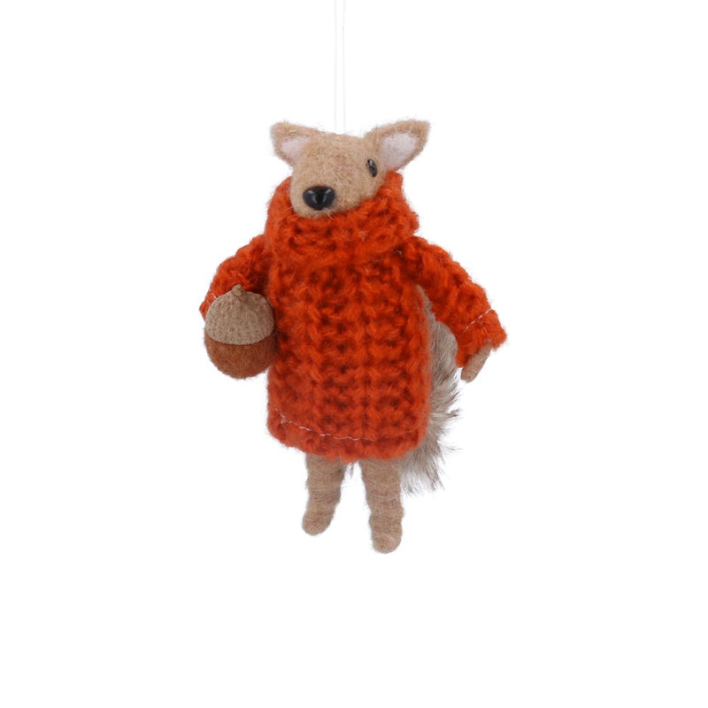 Mixed wool squirrel in orange jumper Christmas decoration – Gisela Graham
