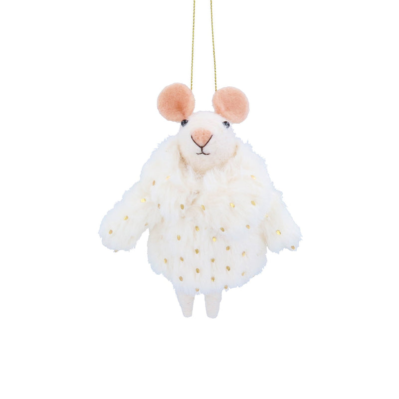 Wool mouse in white coat Christmas decoration – Gisela Graham