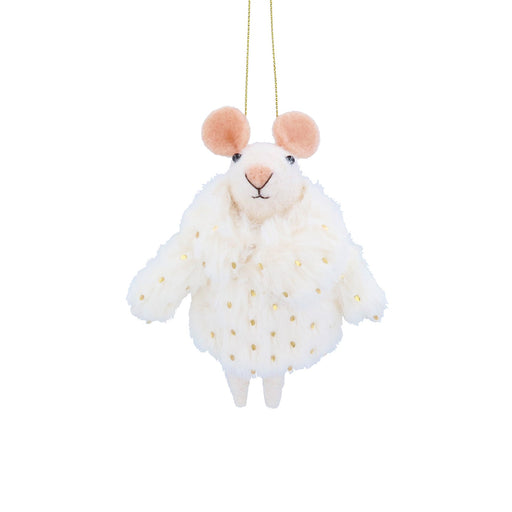Wool mouse in white coat Christmas decoration – Gisela Graham