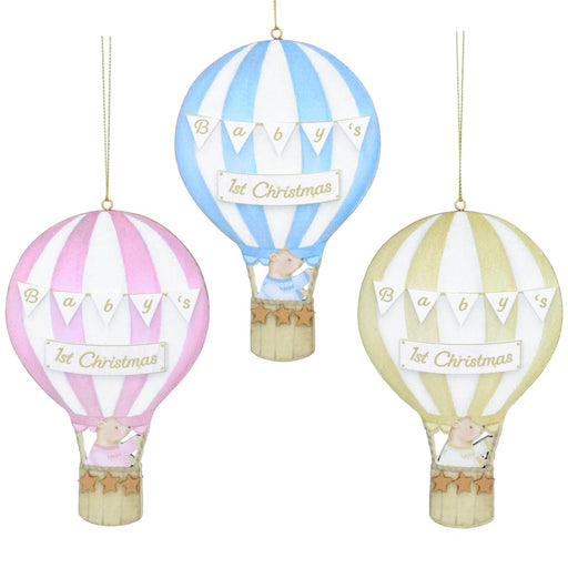 Baby's First Christmas wooden teddy in balloon decorations, 3 assorted designs – Gisela Graham