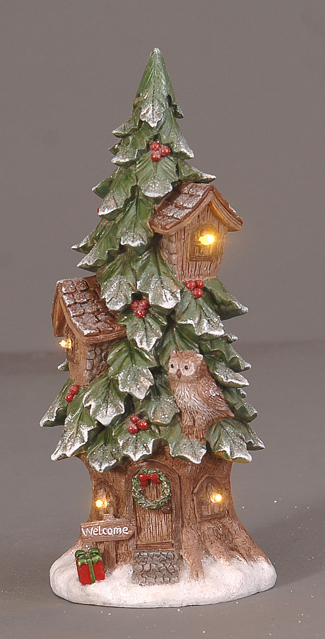 Christmas Village Scene Woodland Tree House 50cm With LED Lights (Battery Operated)