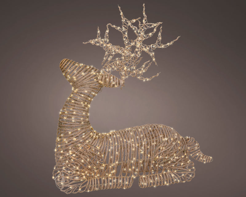 Lumineo Reindeer Sitting Natural Wicker With 630 Warm White Lights 76 x 33 x 88cm