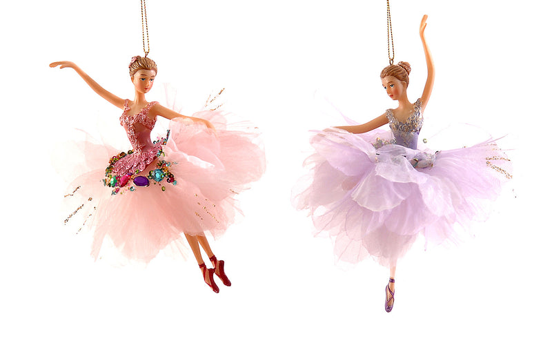 Christmas Hanging Decoration Purple or Pink ballerina 16cm (Sold Individually)