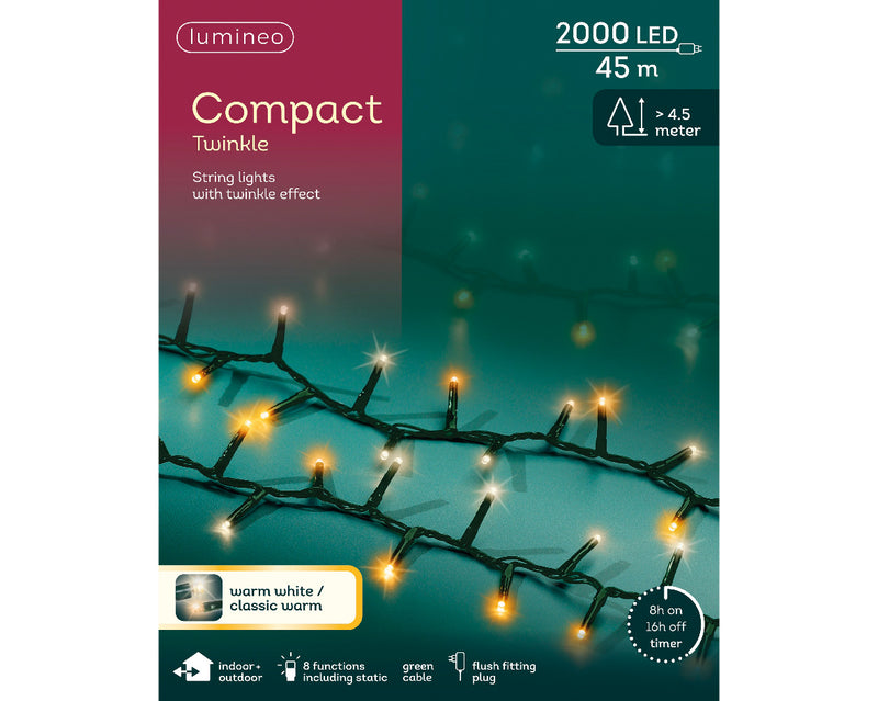 2000 Lumineo Compact Twinkle Warm White/Classic Warm With Green Cable 45m