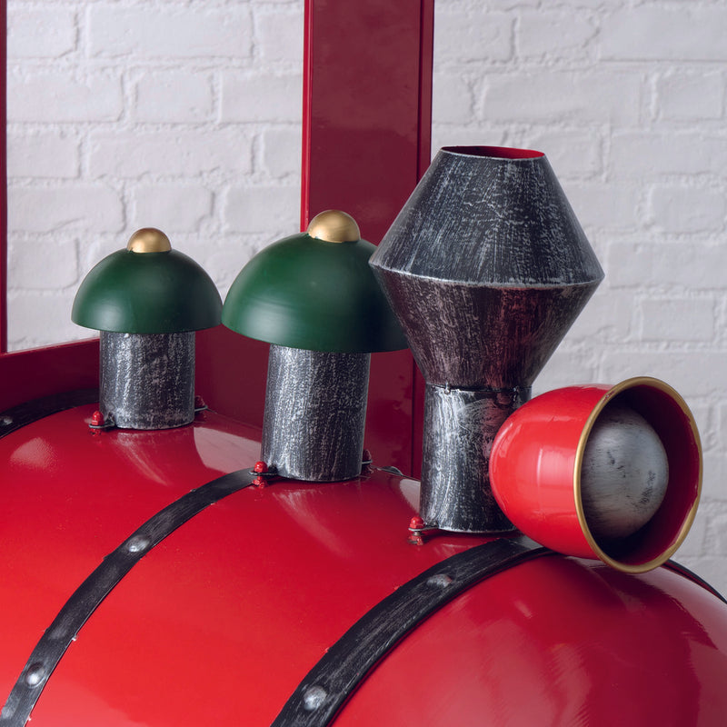 Christmas Train Iron Powder Coated Red (L 225 x W 165 x H 165cm)