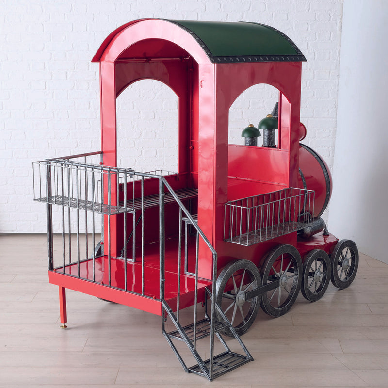 Christmas Train Iron Powder Coated Red (L 225 x W 165 x H 165cm)