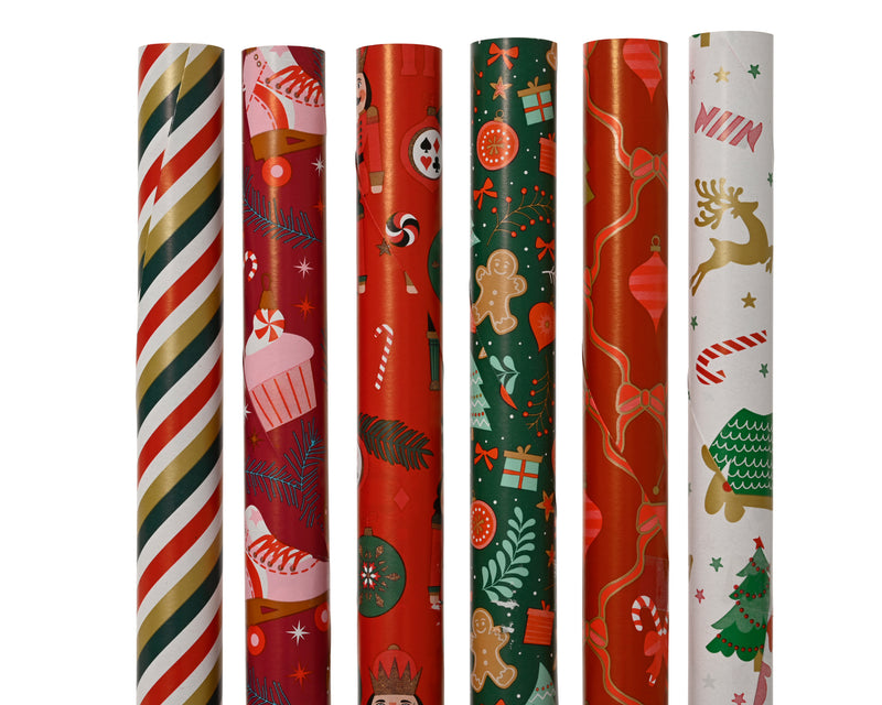 Gift Wrapping Paper Roll Christmas Designs 200 × 70 cm – 6 Assorted Designs