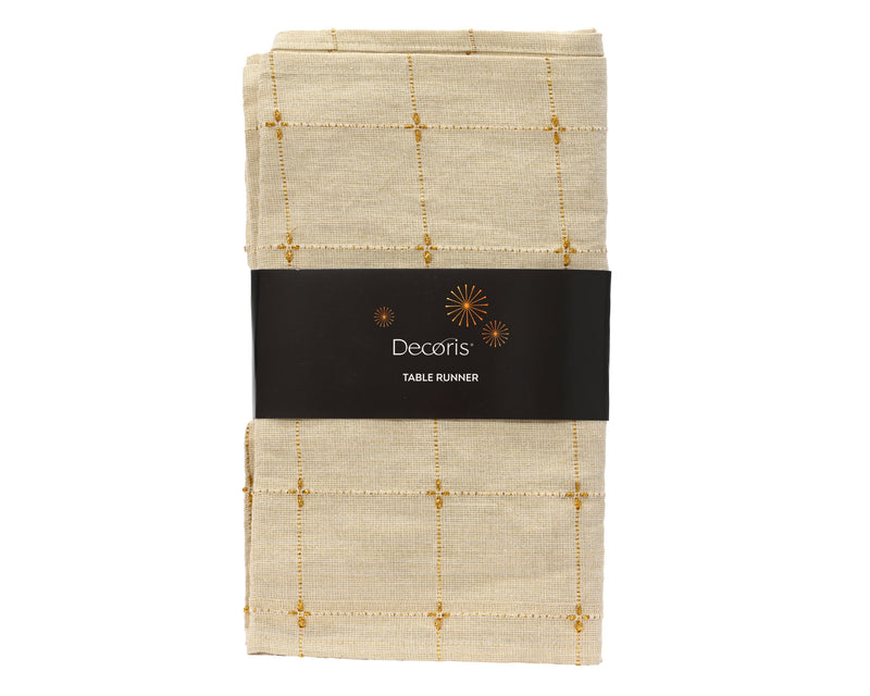 Table Runner 150 × 30 cm Brown Cotton with Gold Lurex Stitching