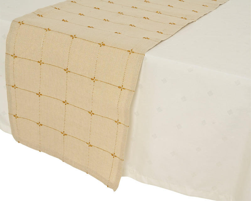 Table Runner 150 × 30 cm Brown Cotton with Gold Lurex Stitching – alternate view