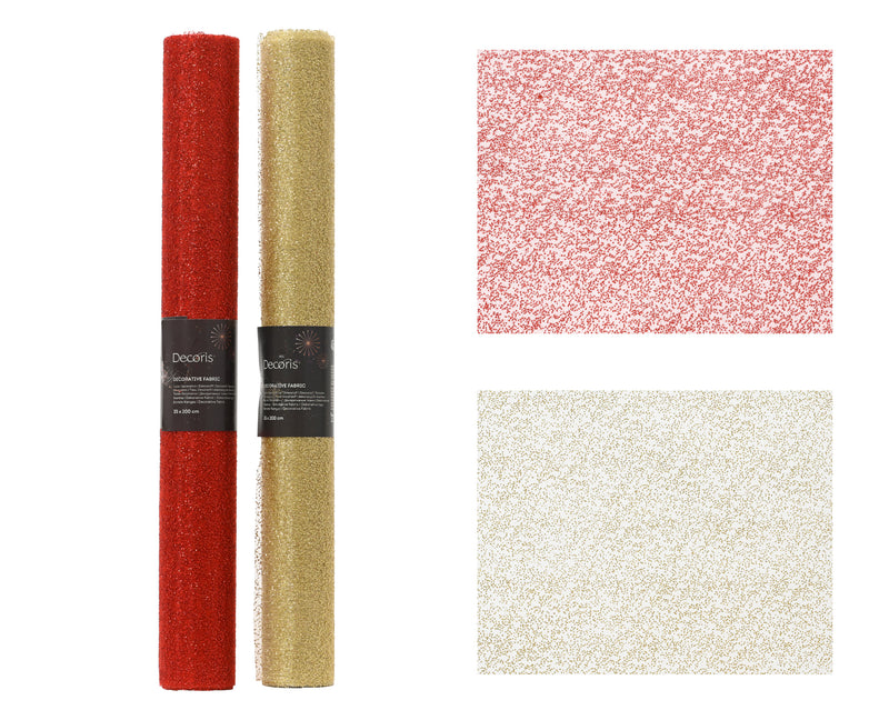 Decorative Fabric Roll 35 × 200 cm Glitter Finish Red/Gold – 2 Assorted Colours