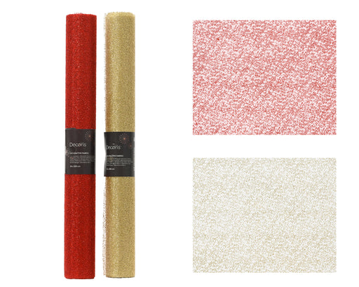 Decorative Fabric Roll 35 × 200 cm Glitter Finish Red/Gold – 2 Assorted Colours