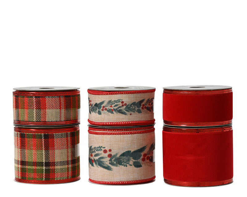 Christmas Ribbon Designs 200 × 6.3 cm – 6 Assorted Designs