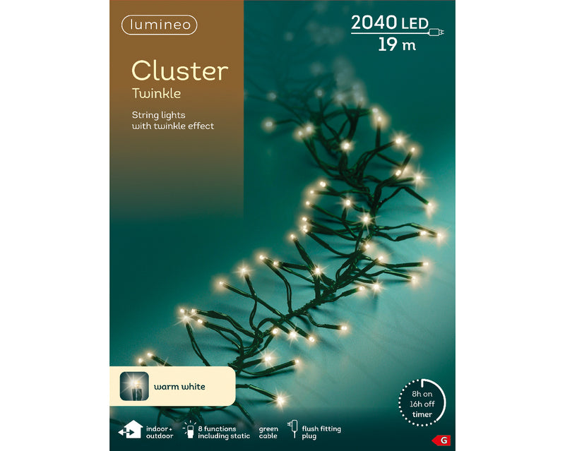 Lumineo Cluster Twinkle  2040 Warm White Christmas Lights Green Cable 19m
